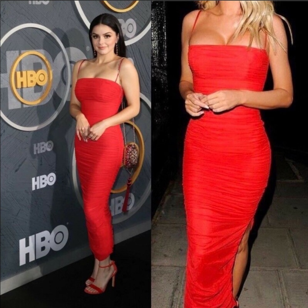 House of CB- Red Gathered Organza Dress